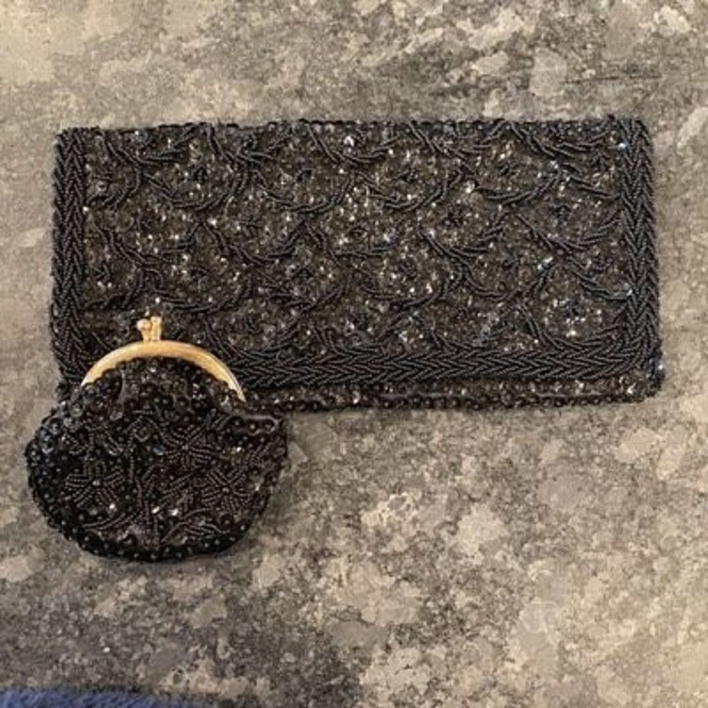Black Beaded Evening Bag Clutch Coin Purse Hong Kong